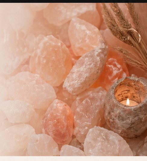 Himalayan salt rocks with glowing candle